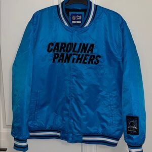 New NWT Teal Black $130 Carolina Panthers NFL Track Bomber Sewn Snap jacket XL